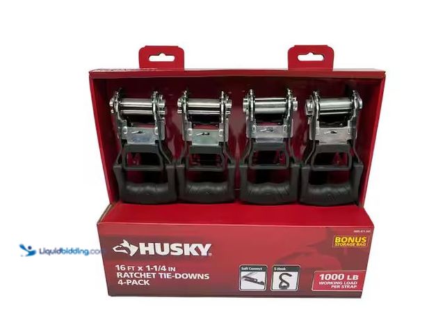 Lot 49-5573049 - Husky
16 ft. 1.25 in. Ratchet Tie-Down Straps with S-Hook (4-Pack), Unused