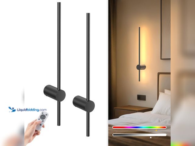 Lot 49-3564536 - 24 Inch Battery Operated Wall Sconce Set of 2,Black Minimalist Rechargeable LED Wall Lights with Rem...