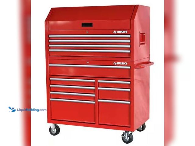 Lot 49-1569789 - Husky 42 in. 12-Drawer 24.5 in. Deep Tool Chest/Rolling Cab Set Gloss Red, Model # HOTC4212B21S, Sli...