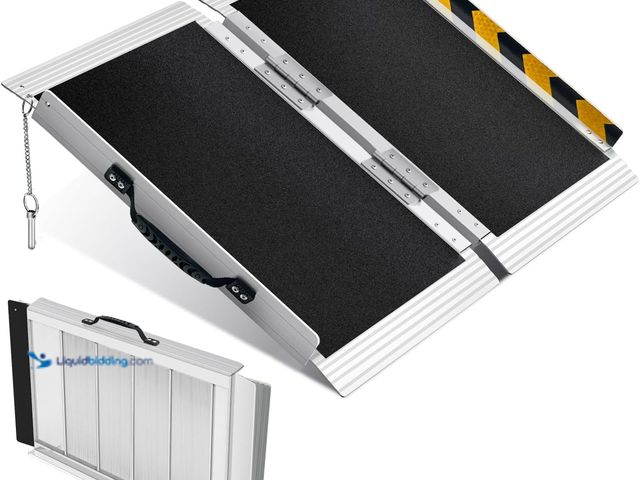 Lot 49-5437651 - 2FT Portable Wheelchair Ramp, Non-Slip Aluminum Folding Handicap Ramp for Home Steps, Stairs, Thresh...