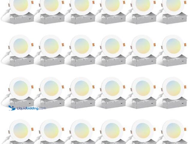 Lot 49-5436588 - Amico 24 Pack 4 Inch 5CCT Ultra-Thin LED Recessed Light with Junction Box, 2700K/3000K/4000K/5000K/6...