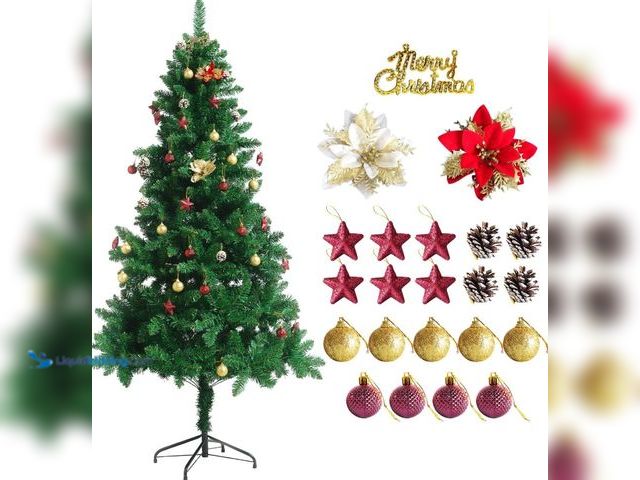 Lot 49-1539990 - JMFFL 6ft Green Artificial Christmas Tree for Home With 600 Branches, and 2 Color Decorative Bulbs, ...