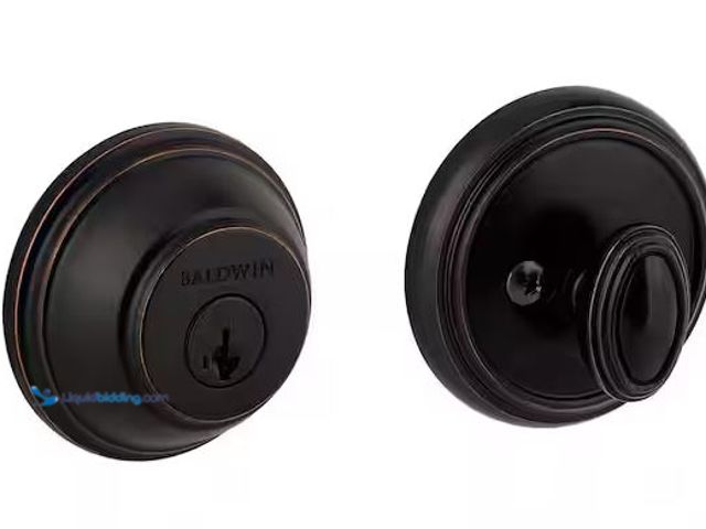 Lot 49-5460453 - Baldwin
Prestige Venetian Bronze Single Cylinder Round Deadbolt Featuring SmartKey Security 
Inter...
