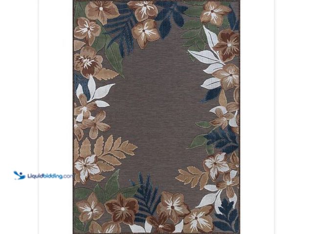 Lot 49-3616978 - Beverly Rug Eden 8 ft. x 10 ft. Brown Washable Border Floral Indoor Outdoor Area Rug - Unused Model ...