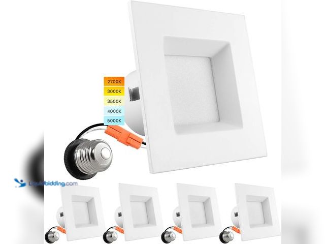 Lot 49-5406385 - Luxrite 4" MINI PANEL SQUARE 5CCT HIGH OUTPUT - STEP BAFFLED TRIM, Model#LR23739, New.