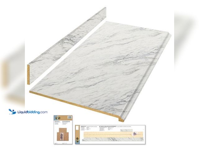 Lot 49-5435662 - Hampton Bay
6 ft Straight Laminate Countertop Kit Included in Gloss Calcutta Marble with Full Wrap ...