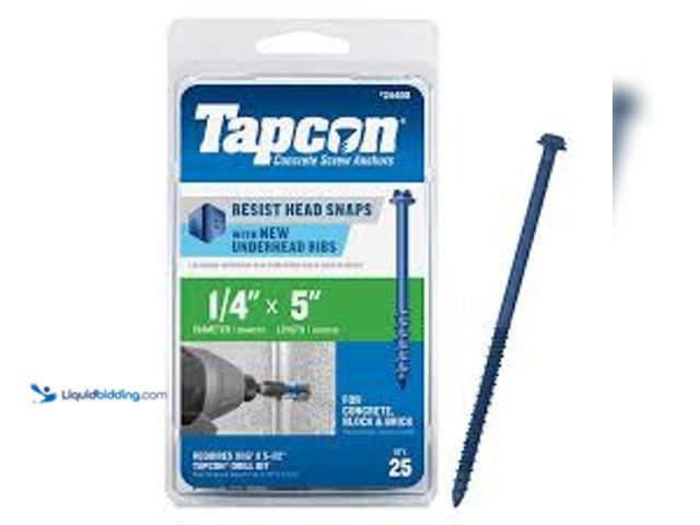 Lot 49-5459883 - QTY 3 - Tapcon 1/4 in. x 5 in. Hex-Washer-Head Concrete Anchors (25-Piece). Model # 24400. Unused