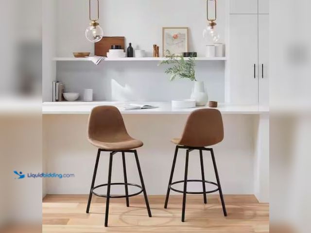 Lot 49-1549299 - StyleWell Adenmore Swivel Counter Stool with Brown Faux Leather Upholstery and Black Metal Frame (Se...