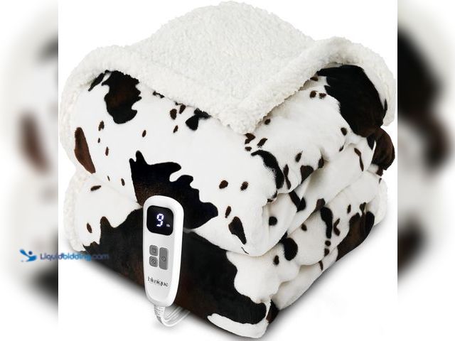 Lot 49-5447928 - Cow Print Heated Throw Blanket Electric Blanket-Heating Blanket Throw with 10 Heat Levels & 10 Hours...