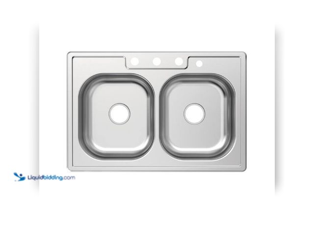 Lot 49-2021686 - Glacier Bay 33 in. Drop-In 50/50 Double Bowl 20 Gauge Stainless Steel Kitchen Sink. Model # HDDB3322...