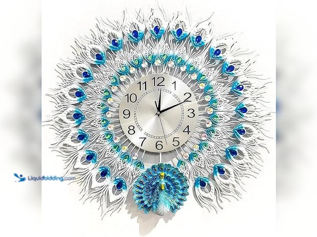 Lot 49-3469402 - EURSON Large Peacock Wall Clock 23.6 inch Non-Ticking Silent Crystal Creative Personality Modern Art...