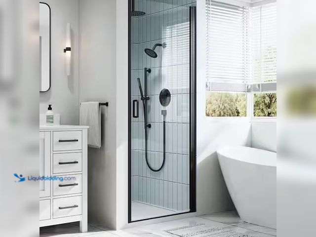 Lot 49-1630837 - 33.5 in. W x 76 in. H Pivot Semi-Frameless Shower Door in Matte Black with 6mm Clear Glass, Model # ...