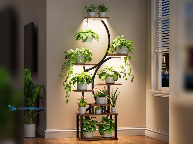 Lot 49-3631387 - 8-Tier Plant Stand Indoor with Grow Light, 62" Tall, Lighted Flower Holder, Space-Saving, Sturdy Met...