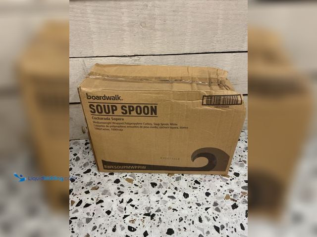 Lot 49-5489343 - Boardwalk Mediumweight Wrapped Polypropylene Cutlery, Soup Spoon, 4.86", Plastic, White, 1,000/Carto...