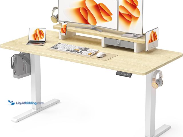 Lot 49-5449230 - 55x24 Inches Electric Standing Desk with Drawer and Monitor Stand, Height Adjustable Stand up Desk f...