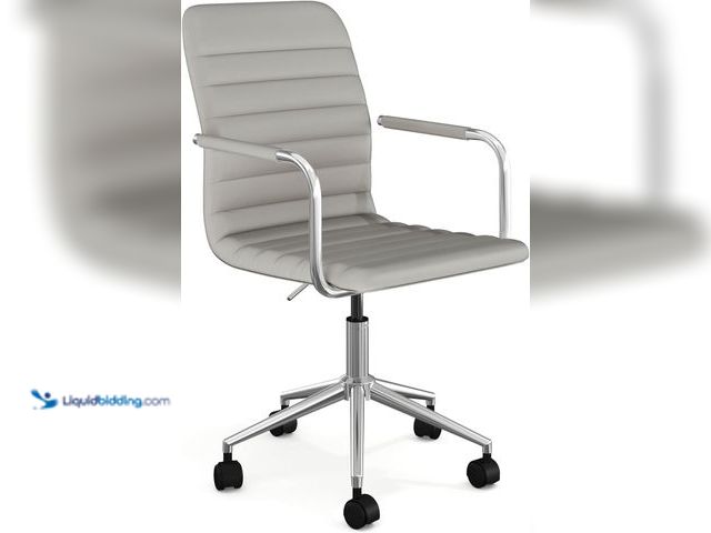 Lot 49-5464151 - Martha Stewart Taytum Swivel Task Chair with Armrests for Home Office in Gray Faux Leather with Poli...