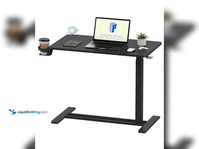 Lot 49-3473671 - FLEXISPOT H7 Adjustable Overbed Bedside Table with Wheels Pneumatic Mobile Standing Desk Laptop Desk...
