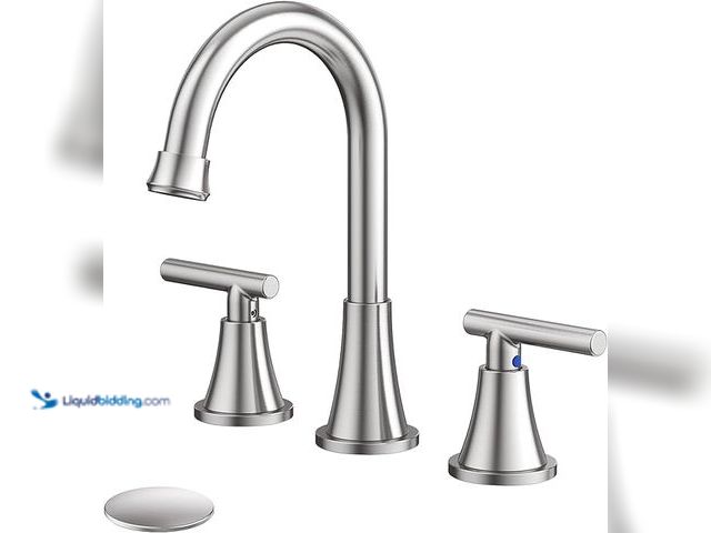 Lot 49-2000463 - Hurran Bathroom Faucets for Sink 3 Hole, Hurran Brushed Nickel Bathroom Sink Faucet with Pop-up Drai...