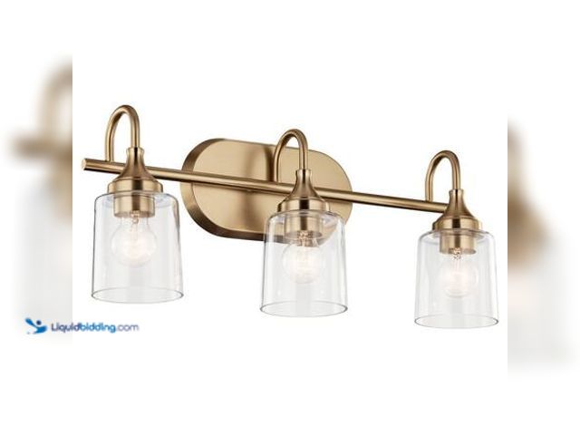 Lot 49-5548913 - KICHLER Erta 24 in. 3-Light Champagne Bronze Bathroom Vanity Light with Clear Glass Shades Model # 3...