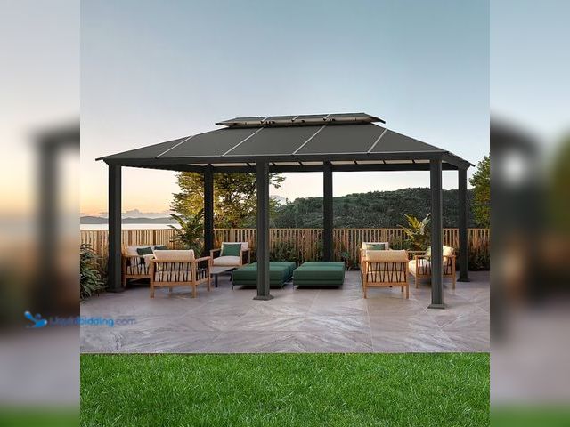 Lot 49-5560064 - Paragon Outdoor 12-ft x 20-ft Santa Monica Black Gazebo with Hardtop Roof. Item #5323667 |. 5/5 Boxe...