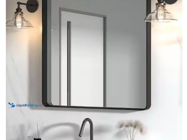 Lot 49-2004677 - TOOLKISS 36 in. W x 36 in. H Rectangular Aluminum Framed Wall Bathroom Vanity Mirror in Black, Model...
