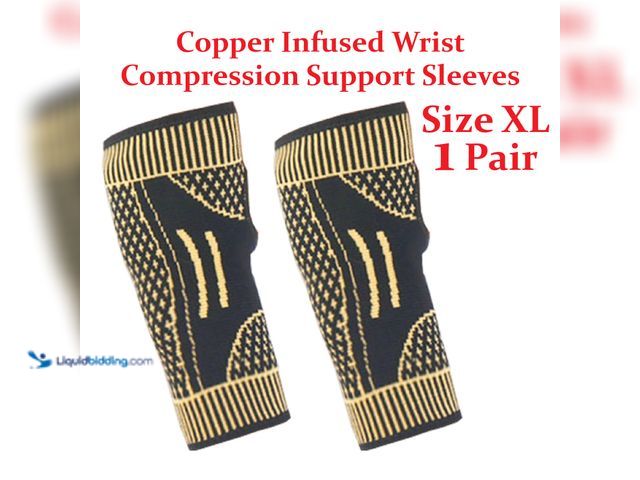 Lot 49-1616474 - Copper Infused Wrist Compression Support Sleeves 1 Pair Size X-Large - NEW - Excellent compression s...