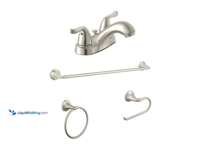 Lot 49-3617097 - Glacier Bay Constructor 4 in. Centerset 2-Handle Bathroom Faucet and Bath Accessory Value Kit in Bru...