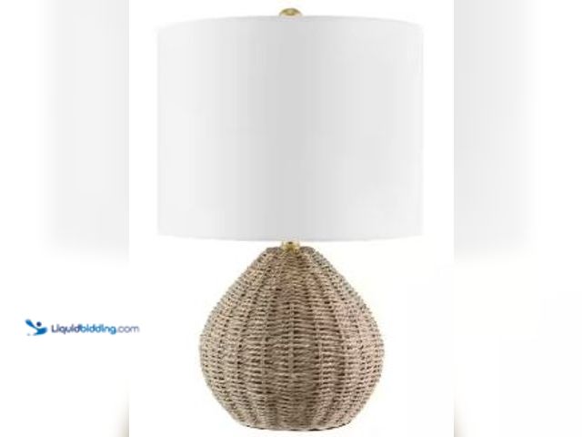 Lot 49-5520478 - THD1000A 20 in. Round Brown/Brass Gold Rattan Table Lamp Unused