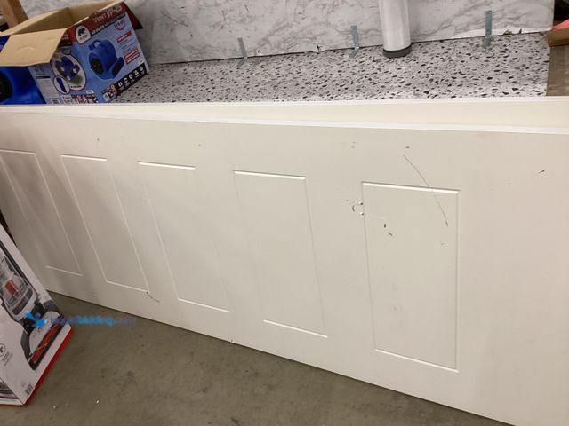 Lot 49-5446844 - White 5 Panel Door Item is used, dents and scratches and dirty. 96'' x 36''