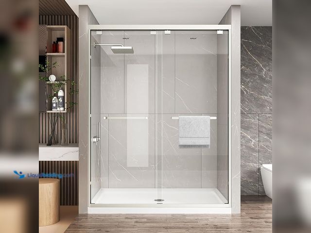 Lot 49-1630678 - Double Sliding Glass Shower Door 43-48" W x 76" H, Brushed Nickel | 1/4" (6mm) Tempered Glass with E...