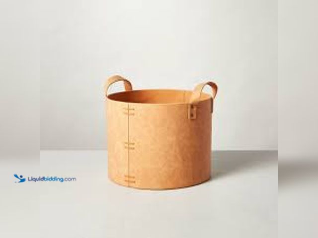 Lot 49-3563470 - Hearth & Hand with Magnolia Large Faux Leather Storage Bin Camel Brown Model: 191908932231 New