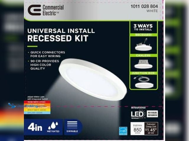 Lot 49-1517325 - Commercial Electric
3-in-1 Universal Installation 4 in. White Integrated LED Recessed Light Model #...