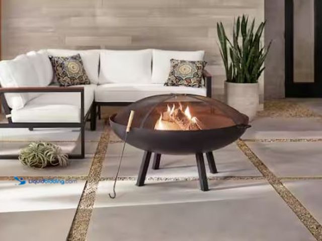 Lot 49-1569460 - Hampton Bay Windgate 40 in. Dia. Round Steel Wood Burning Fire Pit with Spark Guard, Model # A301002...