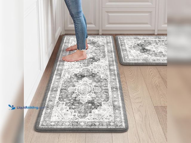 Lot 49-5410684 - LEEVAN Anti Fatigue Kitchen Mats, Grey Kitchen Rugs 20"x32"+20"x47", Non-Slip Waterproof Kitchen Flo...