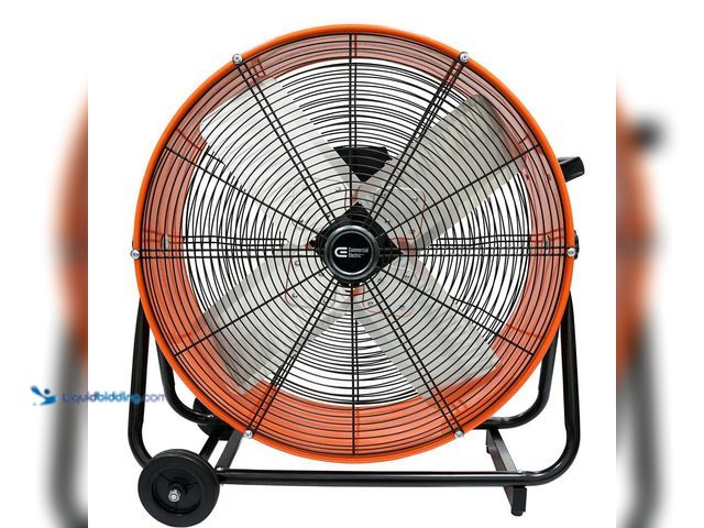 Lot 49-5447672 - Commercial Electric 24 in. 2-Speed Heavy Duty Tilt Drum Fan. [Model # SFDC6-600CT0-4] Unused. Wheels...