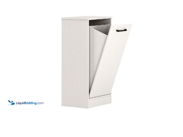 Lot 49-1625741 - Mainstays Ardent Tilt-Out Laundry Hamper Cabinet, White, Model # 18161300895, Unused, Has attachment...