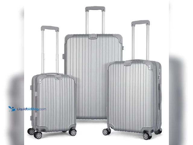 Lot 49-1627027 - Essential 3 Piece Luggage Suitcase Set - TSA Lock in Silver Grey Model #18072098059319655870133900, ...
