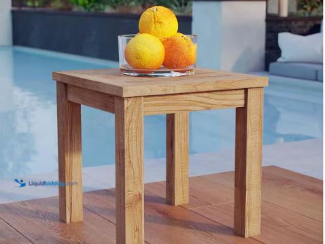 Lot 49-1630696 - MODWAY Marina Teak Patio Outdoor Side Table in Natural Model # EEI-1155-NAT, Unused, Has Attachments...