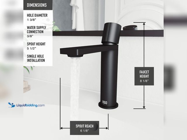 Lot 49-5552723 - VIGO Halsey Single-Handle Single-Hole Mount Bathroom Sink Faucet, 8-Inch, Matte Black, Modern Design...