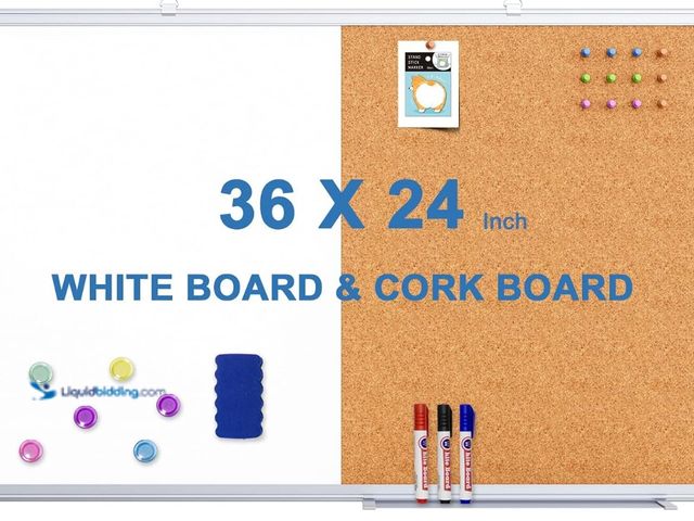 Lot 49-1516832 - Magnetic White Board and Cork Board Combo, 36 X 24 inches Whiteboard Bulletin Combination Board, Wal...