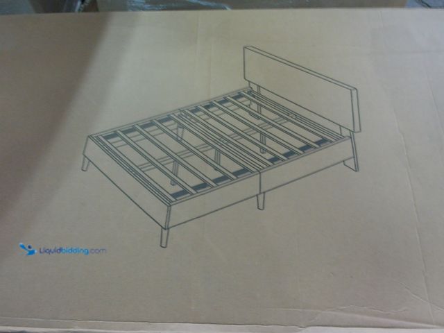 Lot 49-1556150 - Queen Size Bed Frame with Headboard, Upholstered Platform Bed, Linen Fabric Wrap, Sturdy Wood Slat S...