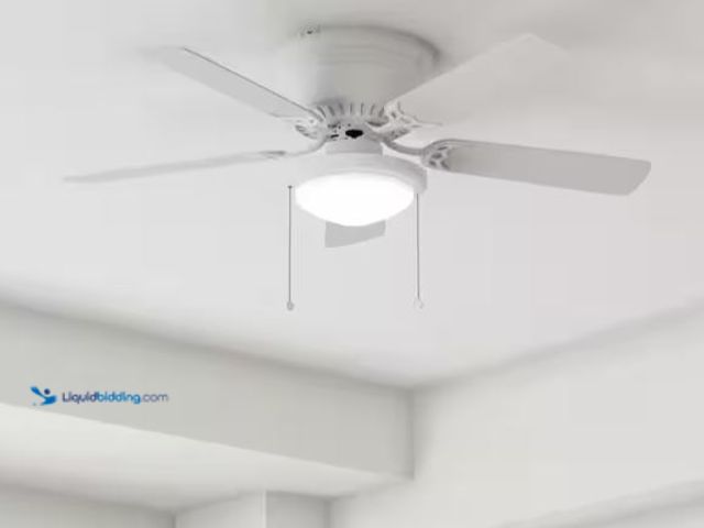 Lot 49-1548655 - Hampton Bay Hugger 44 in. LED Matte White Ceiling Fan, Model # AL383CP-MWH, Unused.  Ref#AHDPA1023
