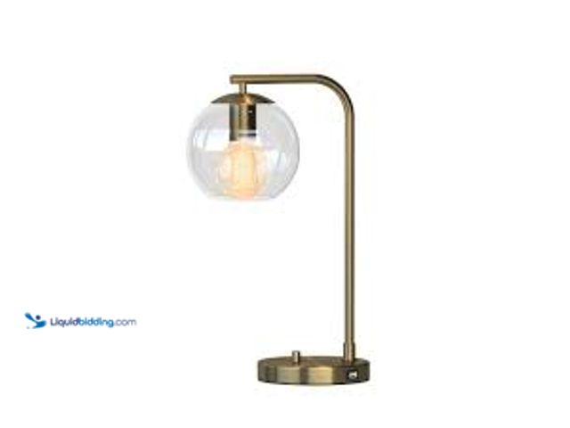 Lot 49-5411874 - Hampton Bay Frazier 21.5 in. Antique Brass Table Lamp with USB Port. Model # AF47012U. Unused