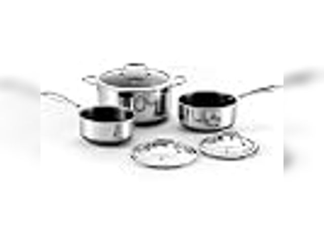Lot 49-2021659 - HexClad 6pc Hybrid Nonstick Pot Set with Lids, 2, 3 & 8 Qt Pots. Model #B083DQS9PL. MSRP $379. Sligh...