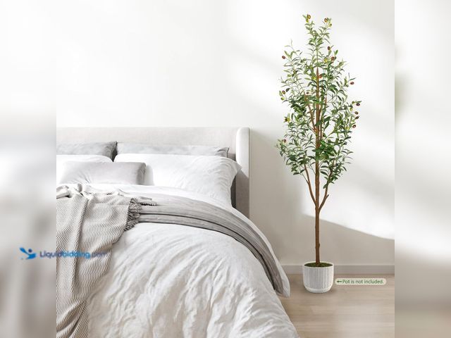 Lot 49-3513556 - 6FT Artificial Olive Tree - Indoor Tall Faux Olive Trees with Planter&Basket, Large Fake Olive Silk ...