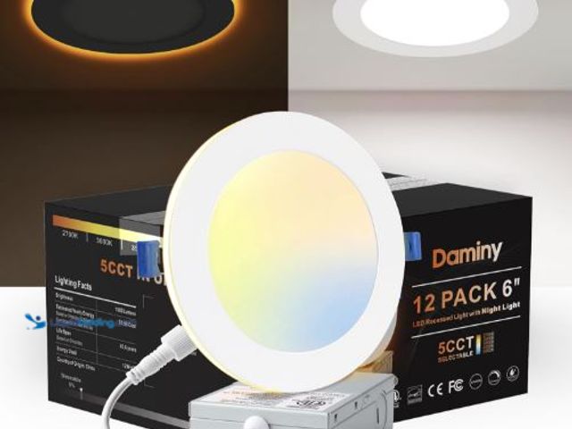Lot 49-5436391 - DAMINY 12 Pack 6 Inch 5CCT LED Recessed Light with Night Light,Ultra-Thin,Canless recessed Lighting ...