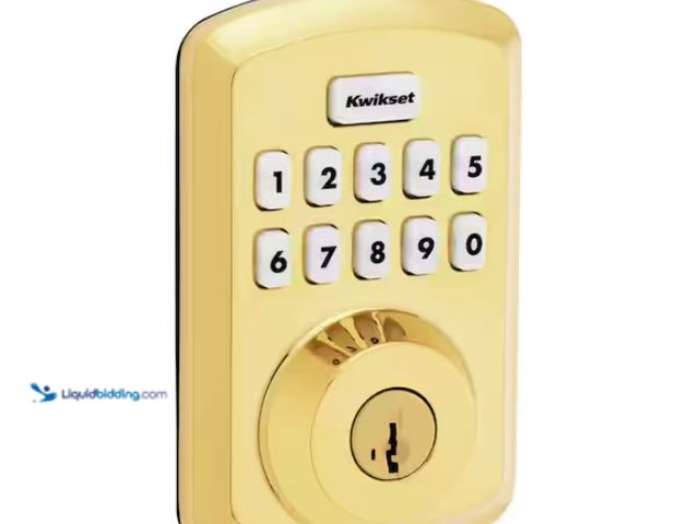 Lot 49-3433255 - Kwikset Power bolt 250 10-Button Keypad Lifetime Polished Brass Transitional Electronic Deadbolt Doo...