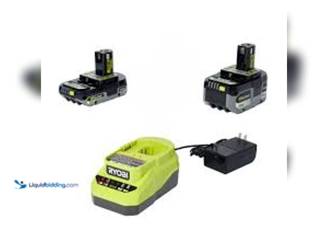 Lot 49-3539947 - RYOBI ONE+ 18V Lithium-Ion Starter Kit with 2.0 Ah Battery, 4.0 Ah Battery, and Charger. Model # PSK...