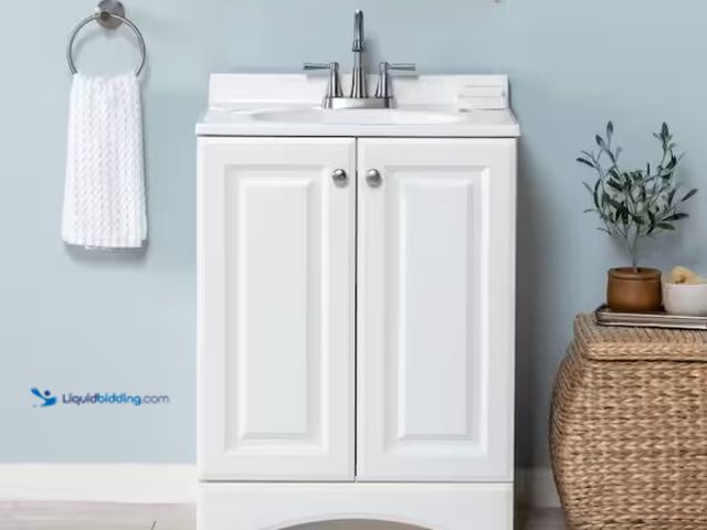 Lot 49-1570364 - Glacier Bay 25 in. Single Sink White Bath Vanity with Cultured Marble Top (Assembled), 24.5 in. W x ...