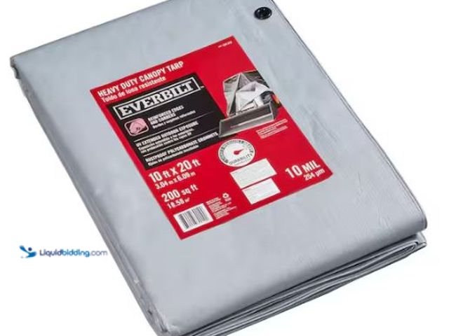 Lot 49-1569607 - Everbilt 10 ft. x 20 ft. Silver Heavy Duty Canopy Tarp, Model # 1020CA, Slightly used.  Ref#SB0120